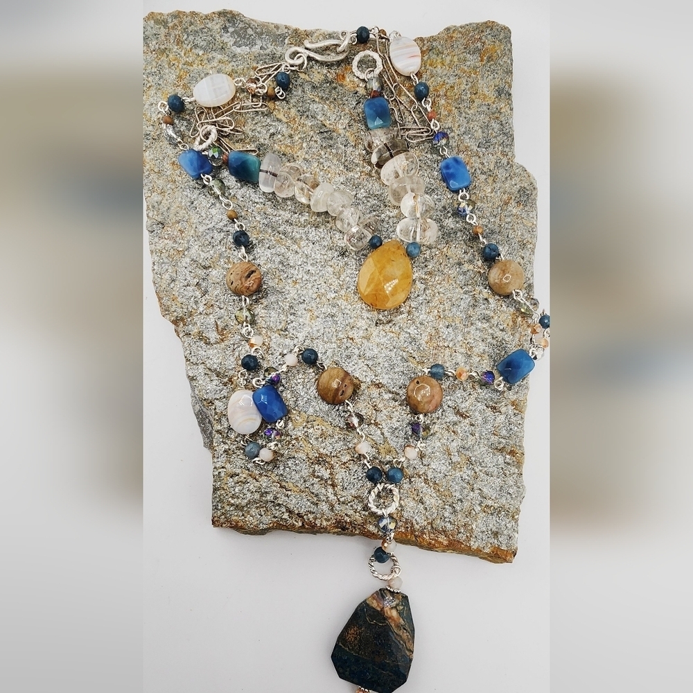 CHRYSOCOLLA, CYANITE, CITRINE, CLEAR QUARTZ, AND CRYSTAL PENDANT